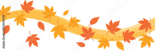 Vector illustration of swirling autumn leaves blowing in the wind, featuring seasonal fall foliage in a natural decorative black silhouette design