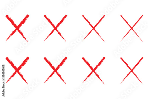 Red cross sign. Red Letter X made with ink. Grunge letter X. Cross design element to cancel, reject and refuse something.