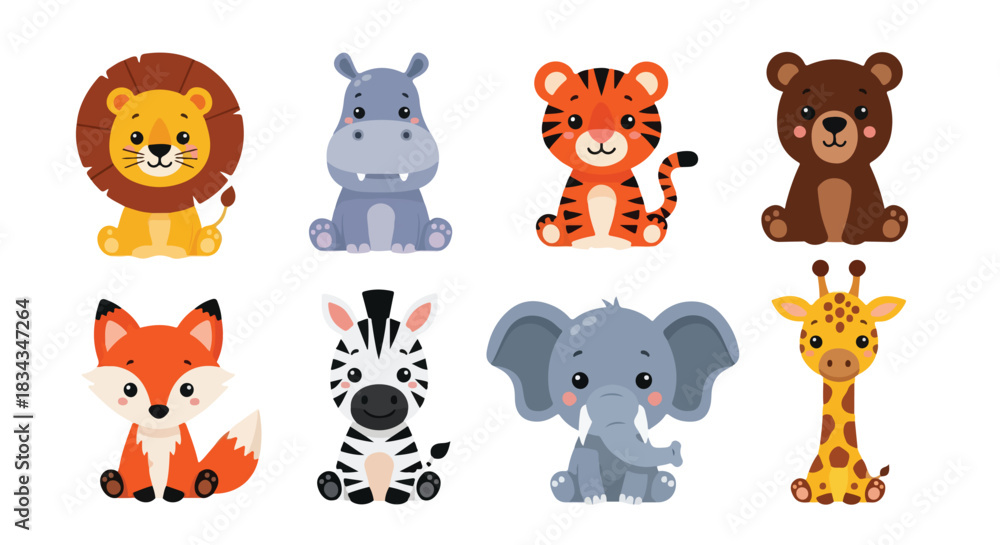 Obraz premium Adorable cartoon safari animals collection featuring a lion tiger bear and more