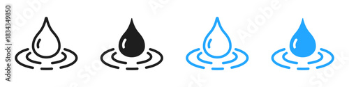 Water drop icon with ripple effect. Droplet icon set. Water drop line art icon