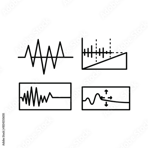 Waveforms, Graphs, and Signal Data Analysis Outline Icons