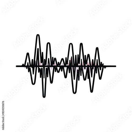 Dynamic Audio Waveform with Black Outline and Subtle Inner Fills on White Background