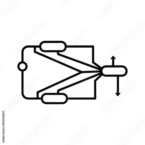 Minimalist Diagram: Parallel System or Circuit with Converging Paths and Adjustable Output