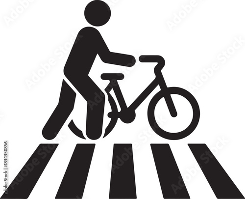 Pedestrian and Bicycle Crossing A simple yet powerful icon representing a person walking and pushing a bicycle across a crosswalk
