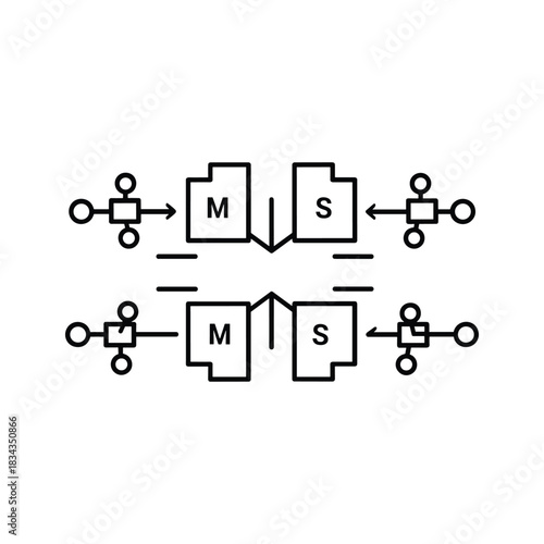 Master-Slave Data Synchronization and Replication Icon with Bidirectional Flow
