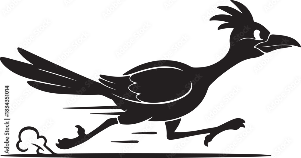 Fototapeta premium roadrunner running in black and white style silhouette