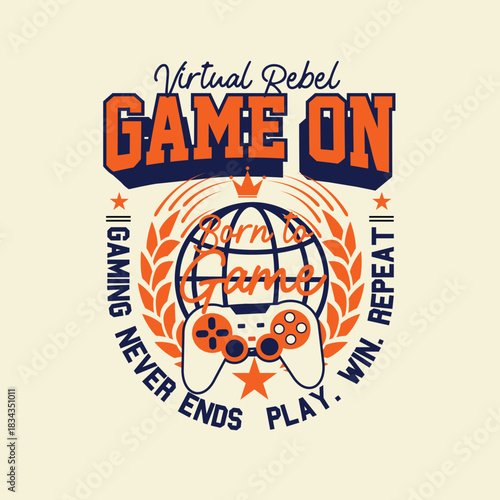 Virtual Rebel game on retro collegiate graphic design.eps