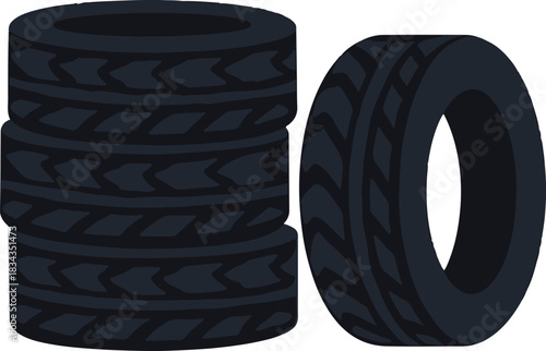 vector automobile rubber tires isolated on white background. tire stack flat style design