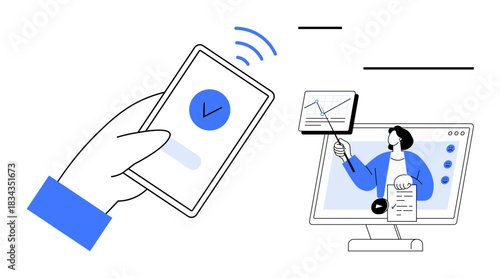 Mobile payment. Mobile payment with wireless confirmation via smartphone and online education through virtual presentation. Mobile payment integration and digital learning. For ecommerce, virtual