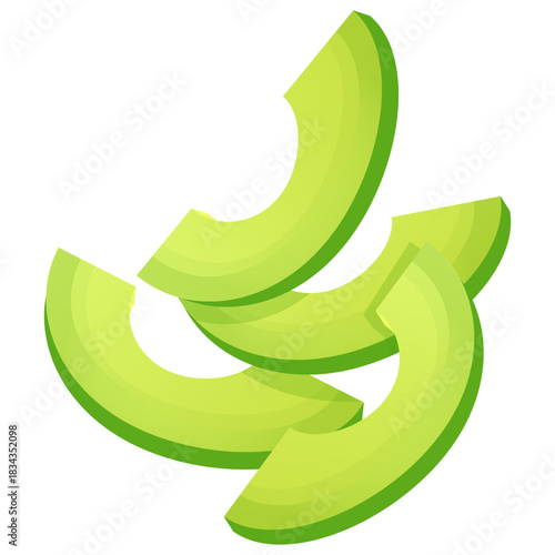 Delicious slices of green avocado floating in the air