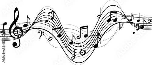 Musical Notes Wave A Dynamic Vector Illustration of Music Notes in Motion, Perfect for Music-Themed Designs & Projects