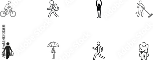 Assortment of Line Art Icons Depicting People and Activities