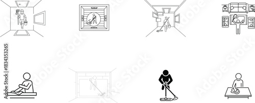 Diverse Icons Depicting Cleaning and Household Chores