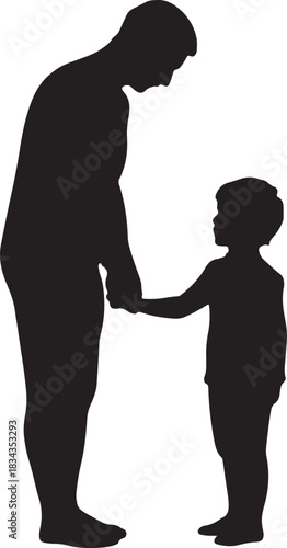 Vector silhouette of a loving father and his small child holding hands, depicting the tender bond of parental care and guidance