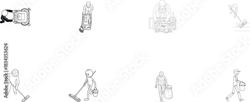 Janitorial and Cleaning Service Stick Figure Illustrations