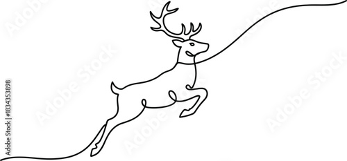 Elegant Minimalist Deer Line Art Graceful Jumping Antlered Animal Silhouette Illustration
