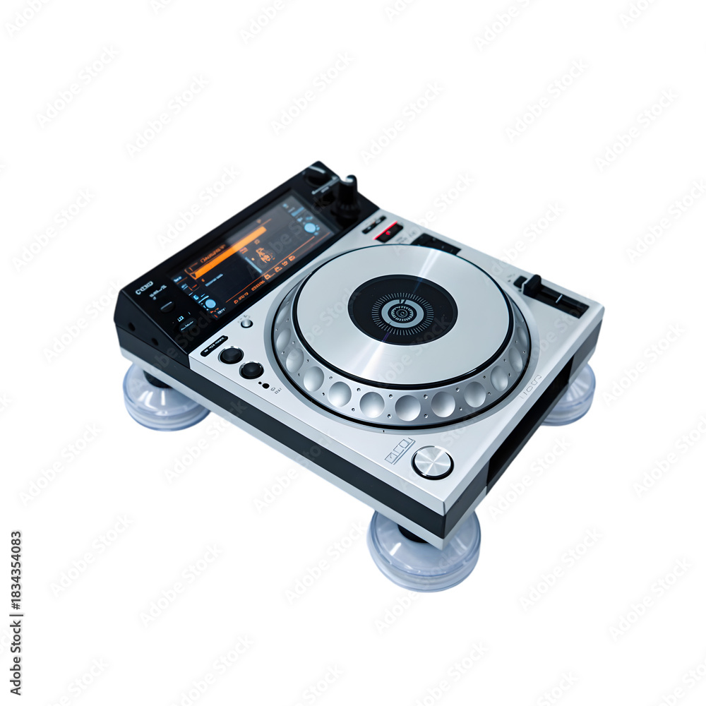 Fototapeta premium Silver dj turntable or cd player isolated on transparent background