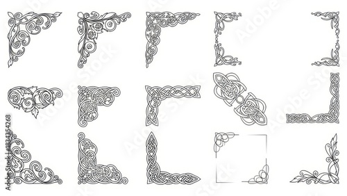 Ornamental Corner Design Collection Featuring Floral Scrollwork, Celtic Knots, and Minimalist Line Art