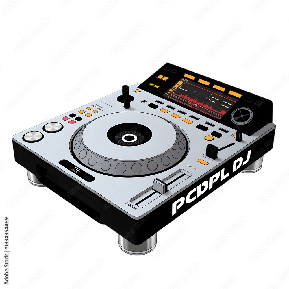 Fototapeta premium Silver dj turntable controller with black accents isolated on transparent background