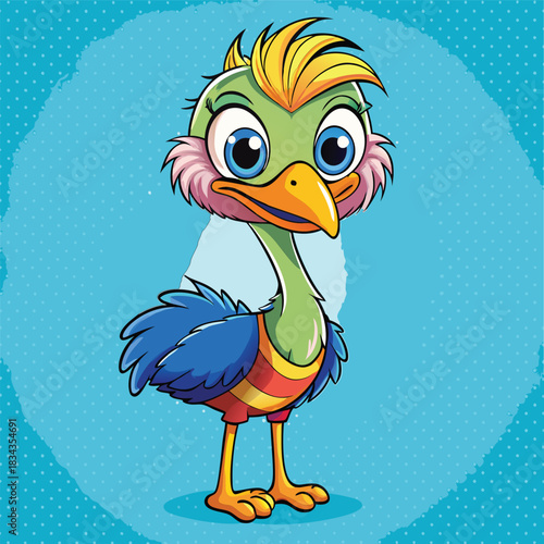 Cartoon ostrich in colorful swimwear