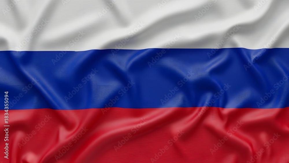 Fototapeta premium Waving russian flag background with fabric texture and national colors