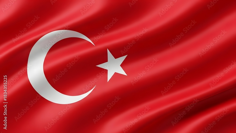 Obraz premium Waving turkish flag with crescent moon and star symbol