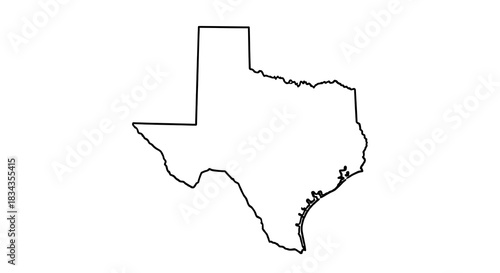 Texas State Outline Silhouette Map Illustration in Black and White
