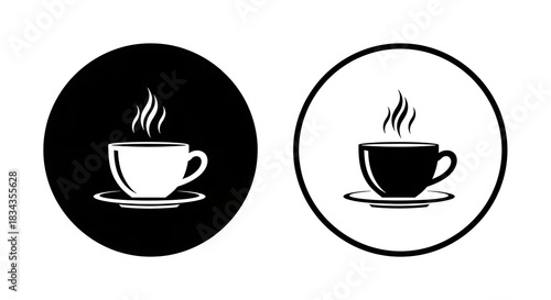 Coffee cup icon on black and white background vector illustration