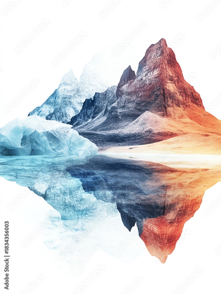 Obraz premium Colorful mountain reflection mirrored in water.