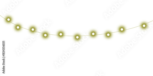 A decorative string of glowing yellow fairy lights hanging in a gentle curve on a white background.