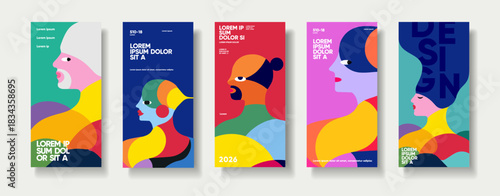 A vibrant collection of abstract posters featuring colorful, geometric portraits. Each design showcases a unique blend of shapes and colors, creating a modern and artistic visual experience. 