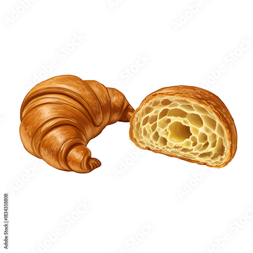 Delicious Croissant Pastry with Golden Brown Crust and Airy Interior Texture