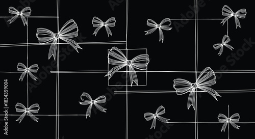 A captivating black background adorned with an array of delicate white bows, creating a visually striking and elegant pattern that exudes sophistication