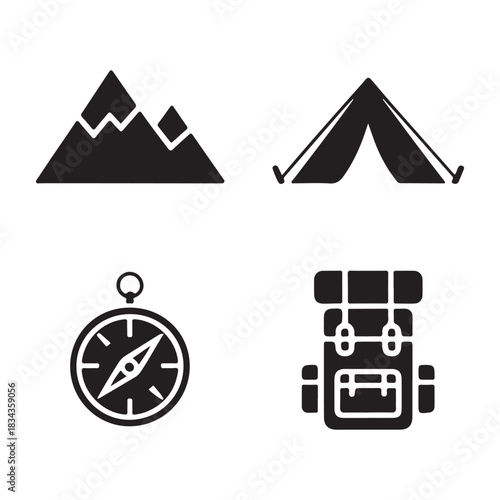 Camping tent silhouette icon for outdoor survival and travel activities