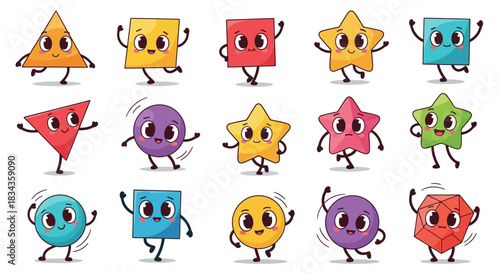 Charming square characters with friendly expressions presented in a playful colorful icon set
