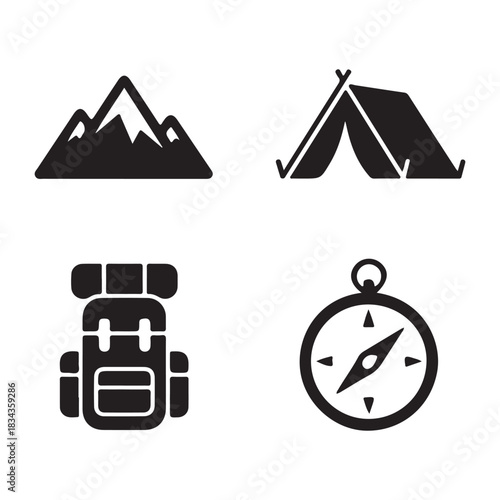 Hiking backpack silhouette icon for travel equipment and outdoor mobility