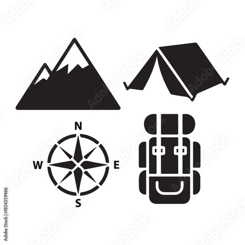 Travel camping tent silhouette icon for tourism and outdoor lifestyle