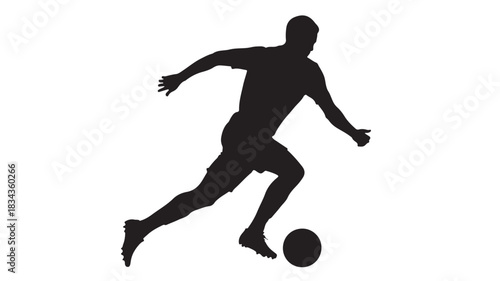 Silhouette of a soccer player dribbling a ball vector illustration of a sportsman in action isolated on white background