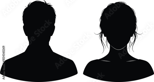 Silhouetted man and woman profile portraits on a white background