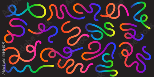 Abstract Colorful Neon Glows Wavy Lines on a Dark Background - A Vibrant and Dynamic Visual Design Element