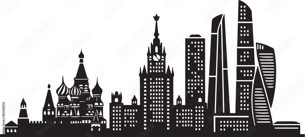 Fototapeta premium City skyline silhouette in clean straight black shapes (Russia).eps