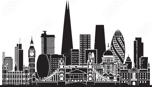 City skyline silhouette in clean straight black shapes (UK).eps