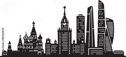 City skyline silhouette in clean straight black shapes (Russia).eps
