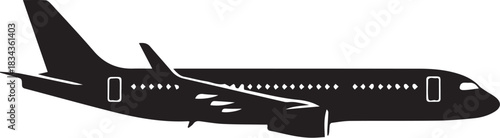 Airplane silhouette from side view, sleek vector shape.eps