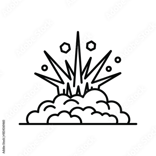 Stylized Explosion with Smoke and Debris Line Icon