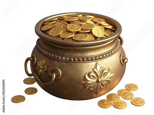 3d pot of gold isolated on transparent background-generated by ai