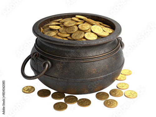 3d pot of gold isolated on transparent background-generated by ai