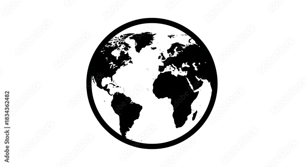 Fototapeta premium Black and White Earth Globe Graphic Representation in Circle