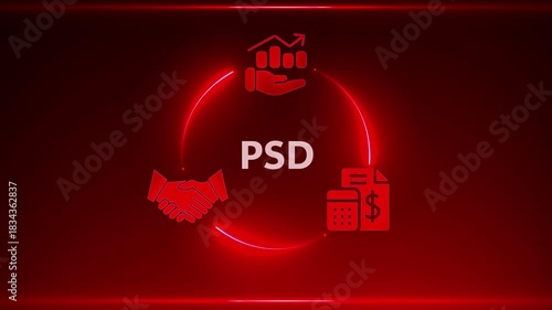 Red Neon Circle with PSD Icons for Finance and Business Growth Photoshop Document
