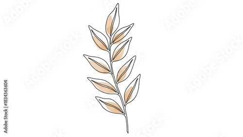 Minimalist botanical illustration of a single wheat stalk with delicate watercolor accents.